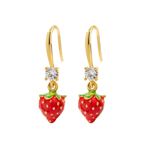 Fruit Strawberry And Crystal Enamel Hook Earrings