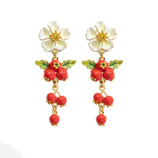 Flower Branch With Caterpillar Butterfly Enamel Necklace