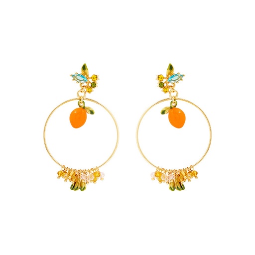 Orange Tangerine And Crystal Enamel Dangle Earrings