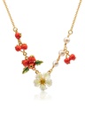 Red Hawthorn Fruit And White Flower Pearl Enamel Pendant Necklace Jewelry Gift