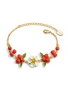 Red Hawthorn Fruit And White Flower Enamel Charm Bracelet Jewelry Gift