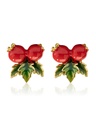 Red Fruit Hawthorn And Green Leaf Enamel Stud Earrings Jewelry Gift