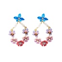 Pink Blue Red Pansy Flower And Pearl Enamel Dangle Earrings