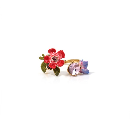 Pansy Red Blue Flower And Crystal Enamel Adjustable Ring