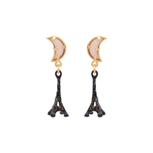 Eiffel Tower Moon Enamel Dangle Earrings Jewelry Gift