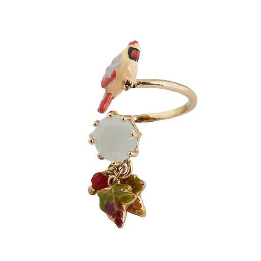 Parrot and Stone Enamel Adjustable Ring