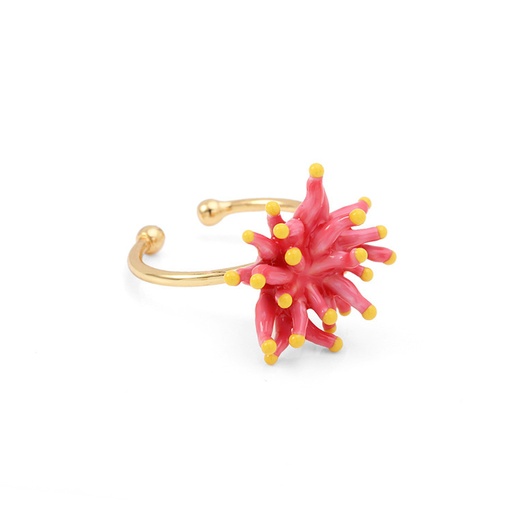 Ocean Coral Red Flower Enamel Adjustable Ring