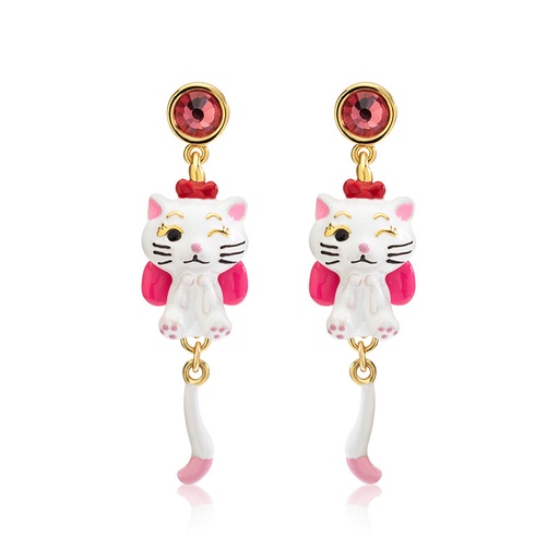 Cat Cute Hello Citty Kitten And Crystal Enamel Dangle Earrings