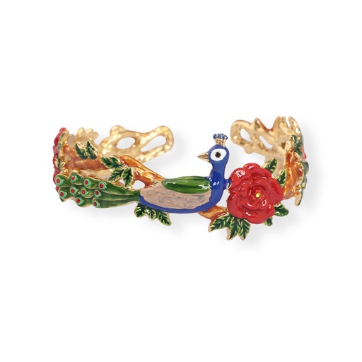 Bird On Flower Branch C Shape And Crystal Enamel Necklace