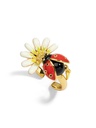Daisy White Flower And Ladybug Enamel Adjustable Ring
