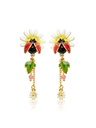 Daisy White Flower And Ladybug Enamel Stud Dangle Earrings