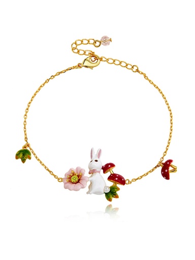 Rabbit Cute Bunny With Flower And Mushroom Enamel Thin Bracelet