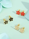 Red White Black Flower Enamel Stud Earrings