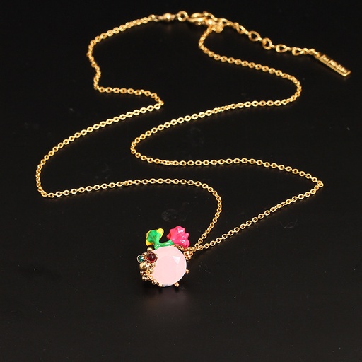 Flower Bird On Cactus Branch With Faceted Crystal Enamel Necklace
