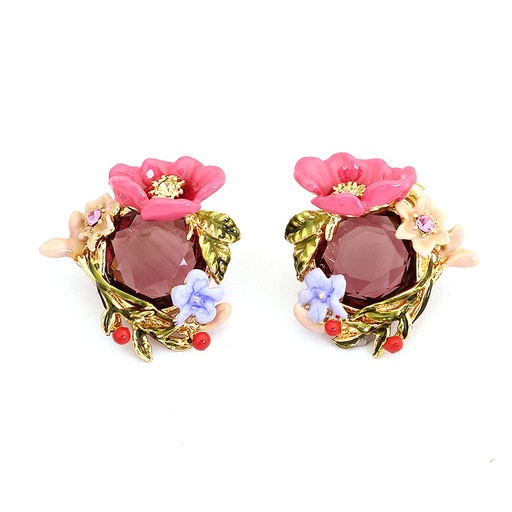 White Pink Daisy Flower Asymmetrical Enamel Stud Earrings Jewelry Gift