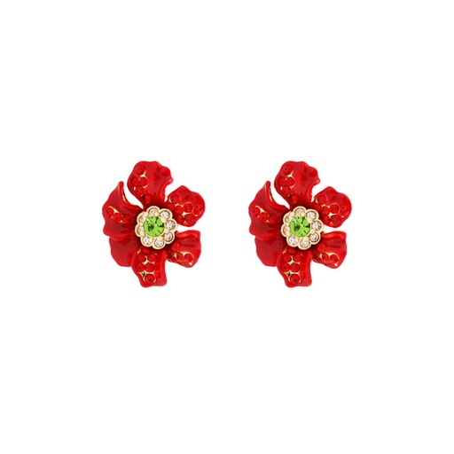 Pansy Blue Red Flower And Crystal Enamel Adjustable Ring