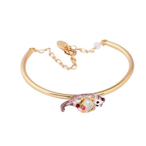 Enamel Cute Cat Gemstone Flower Bracelet