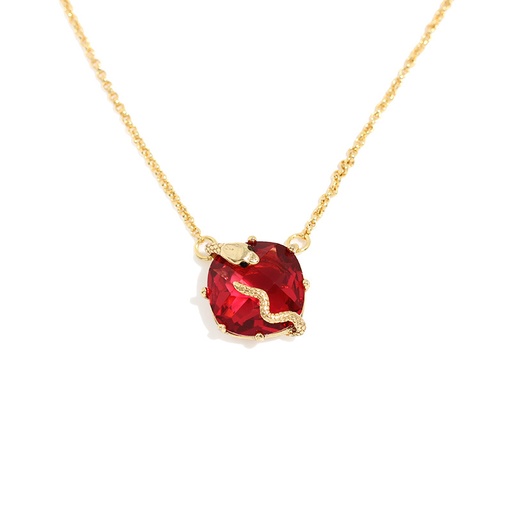 Red Rhinestone Crystal Snake Shape Gold Plated Pendant Necklace