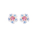 Blue White Flower And Pink Crystal Enamel Stud Earrings