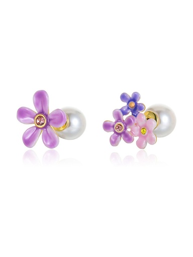 Pansy Pink Flower Natural Freshwater Pearl Enamel Bracelet