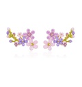 Purple Pink Flower Enamel Stud Earrings Jewelry Gift