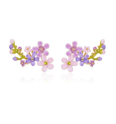 Pansy Pink Purple Flower And Leaf Enamel Adjustable Ring