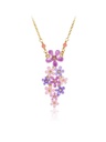 Pink Purple Flower And Crystal Enamel Pendant Necklace Jewelry Gift