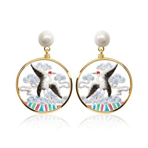 Snow On Christmas Tree And Crystal Eaneml Stud Earrings