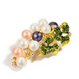 [21112093] Pink White Lily Flower With Purple Bud And Bow Enamel Brooch