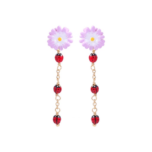 Daisy Purple White Flower Leaf And Crystal Enamel Adjustable Ring