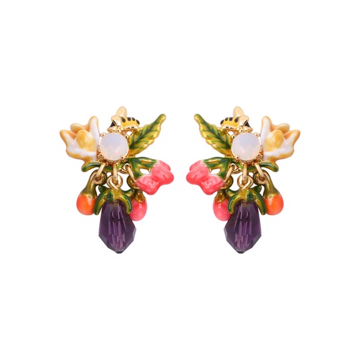 Flower Crystal Bee Enamel Earrings