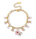 Pink White Cherry Blossom Flower Enamel Charm Bracelet Jewelry Gift