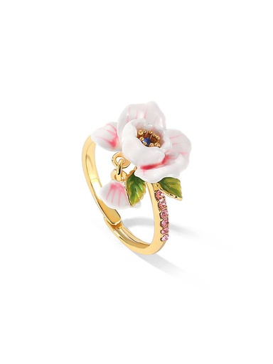 Pink White Cherry Blossom Flower Enamel Adjustable Ring Jewelry Gift