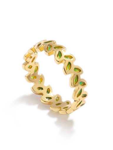 Green Leaf Enamel Band Ring Jewelry Gift