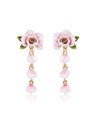 Rose Cherry Blossom Flower And Crystal Enamel Dangle Earrings Jewelry Gift