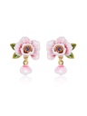 Pink White Cherry Blossom Flower Petal And Crystal Enamel Dangle Earrings Jewelry Gift