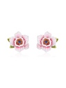 Pink White Cherry Blossom Flower And Crystal Enamel Stud Earrings Jewelry Gift