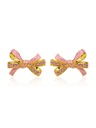Pink Bow And Crystal Enamel Stud Earrings Jewelry Gift