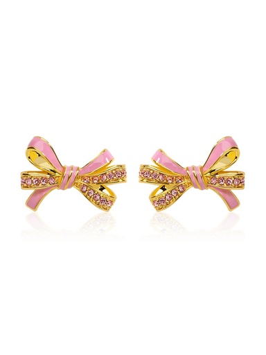 Pink Bow And Crystal Enamel Stud Earrings Jewelry Gift