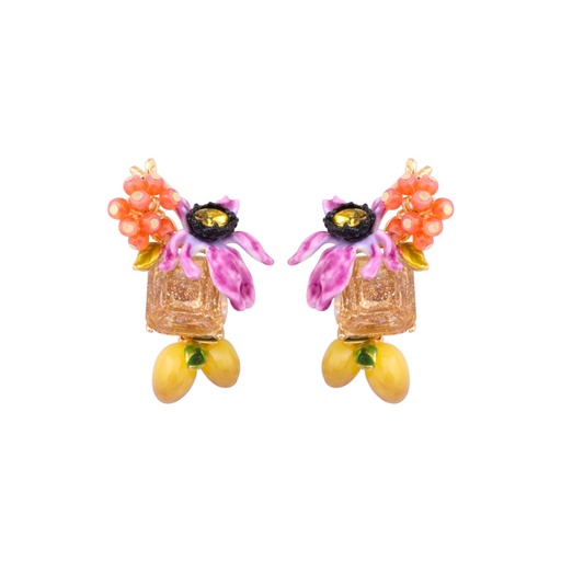Flower Crystal Bee Enamel Earrings