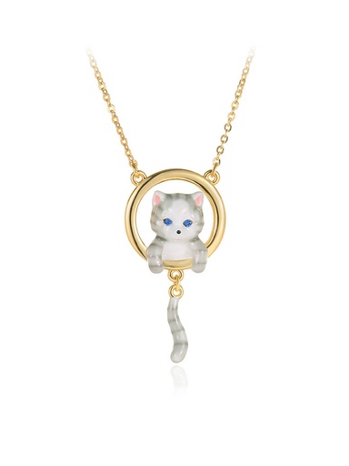 Cat Kitty Kitten With Tail Enamel Pendant Necklace