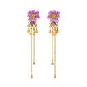 Purple Flower Orange Pink Bead Enamel Tassel Dangle Earrings