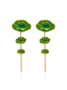 Lotus Green Leaf Enamel Dangle Earrings Jewelry Gift