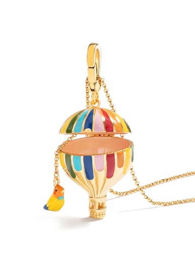 Bird Inside Hot Air Balloon Enamel Necklace Key Pendant With Chains