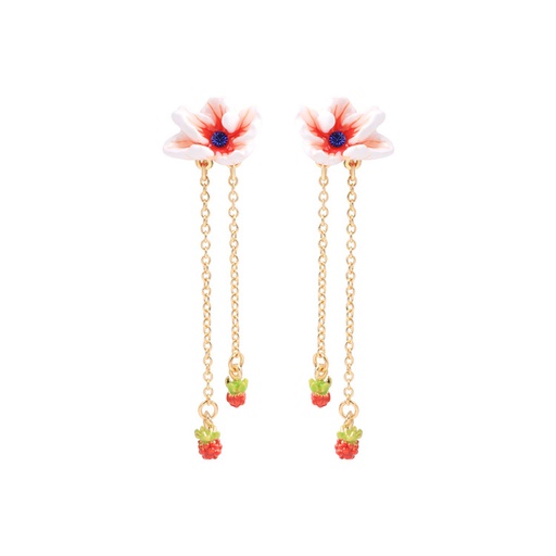Pink Flower And Red Berry Tassel Enamel Earrings Jewelry Gift