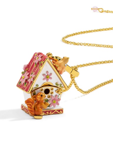 Squirrel Bird Flower House Enamel Necklace Key Pendant With Chains