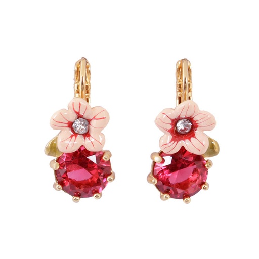 Earrings With Purple Flower On Carved Crystal And Lemons