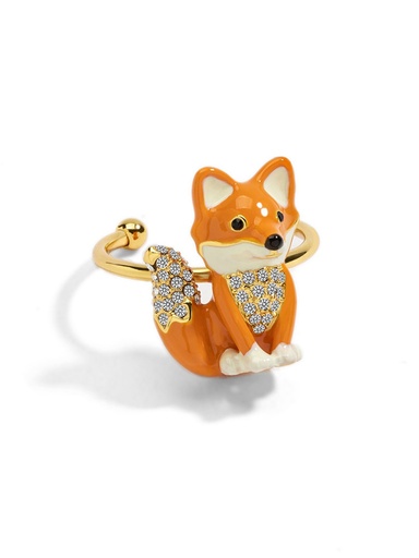 Orange Fox With Zircon Enamel Adjustable Ring Jewelry Gift
