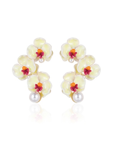 Red Blue Flower Asymmetrical Enamel Stud Earrings Jewelry Gift