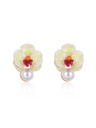 Butterfly Orchid Blossom Flower Pearl Enamel Stud Earrings